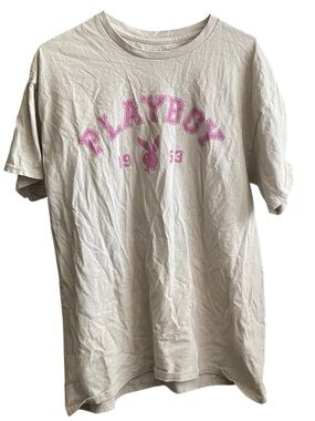Playboy— Cream T-Shirt with Pink Logo